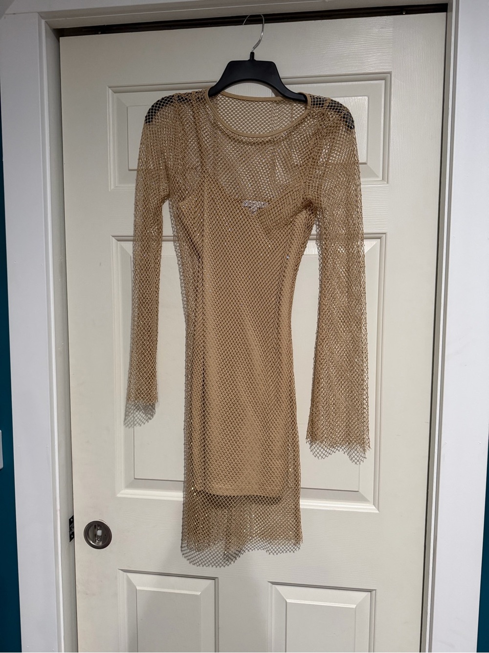 Sincerely Jules Tan Sheer Mesh Midi Dress sparkly
